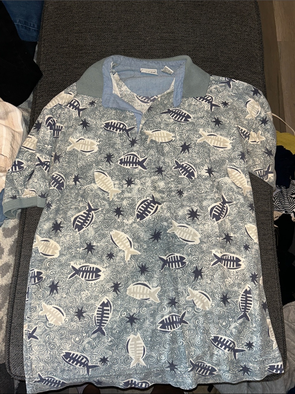 Bugle Boy Light Blue Nautical Fish Polo